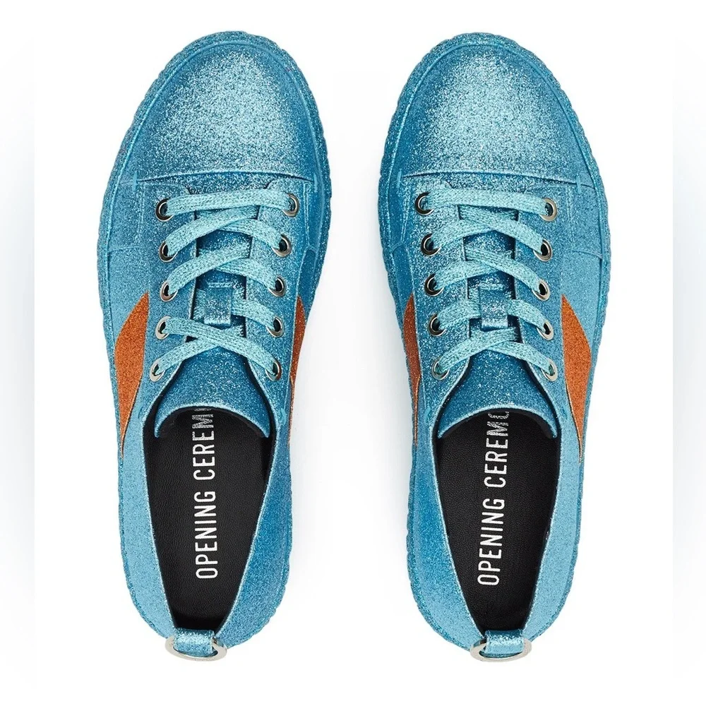 New! OPENING CEREMONY La Cienega Glitter Lace Up Platform Sneakers - Picture 2 of 16